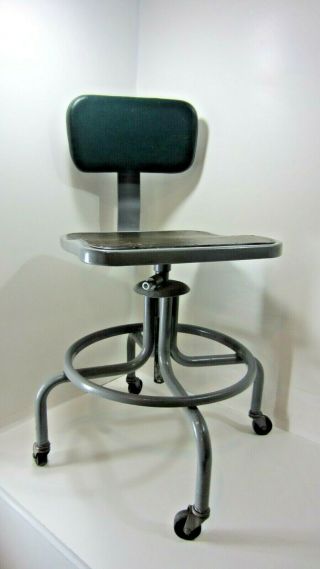 Inter Royal Corp Vintage Industrial Metal Drafting Chair Stool W/casters