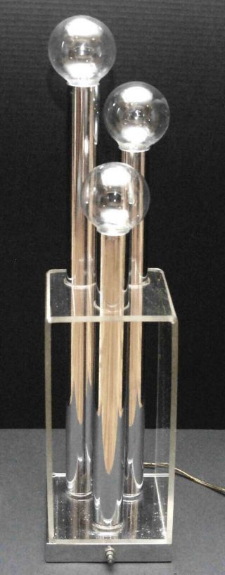 Vintage Mid Century Modern Lucite Chrome Tube Table Lamp Atomic Eames 3 Light