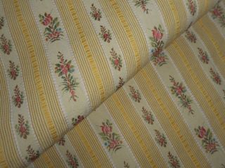 Antique French Lisere Floral Stripe Brocade Jacquard Fabric Yellow