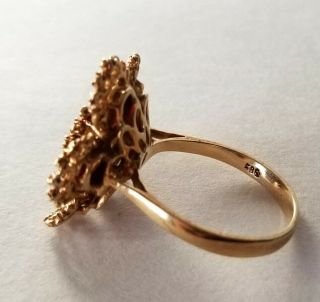 Antique,  14k Yellow Gold,  Filigree Flower 5 Garnet ' s Ring,  585,  Size 6¾ 3