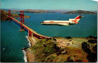 Vintage 1960s San Francisco,  California Postcard Psa Airplane Golden Gate Bridge