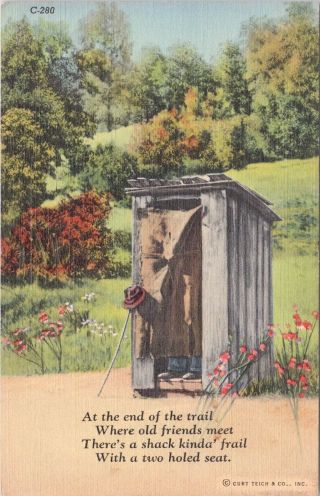 Linen Postcard,  Comic - Outhouse Shak Poem,  At The End Of The Trail,  Old Friend