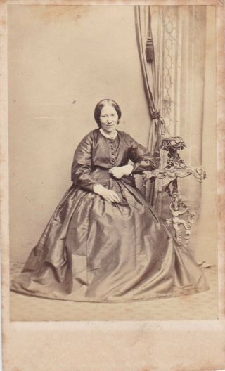 Antique Cdv Photo - Seated Lady.  Long Full Dress.  London Studios