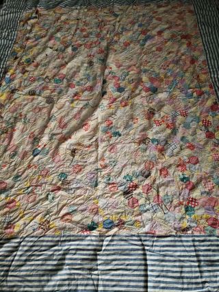 Antique Vintage Old Fabric Patchwork Quilt Top 1940? Unfinished