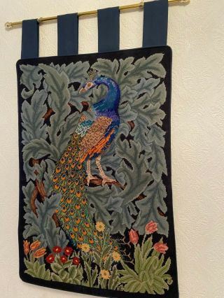 Vintage Needlepoint Tapestry Wall Hanging Peacock