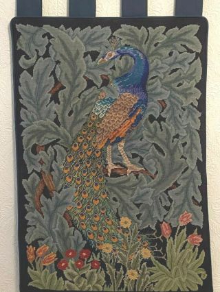 Vintage Needlepoint Tapestry Wall Hanging Peacock 2