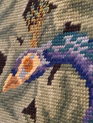 Vintage Needlepoint Tapestry Wall Hanging Peacock 3