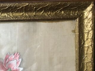 Antique Large Framed Chinese Embroidered Silk - work Picture Birds/Blossom 2