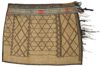 Large African Tuareg Woven Straw Leather Carpet Mat Old Niger Mali Sahara Desert