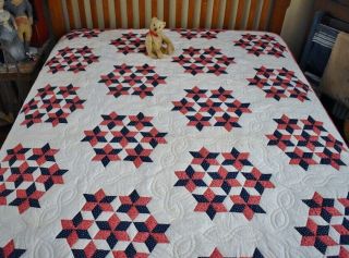 Patriotic Antique Hand Stitched Seven Sisters Quilt with Border 2