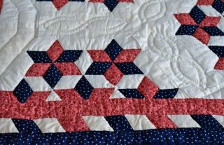 Patriotic Antique Hand Stitched Seven Sisters Quilt with Border 3