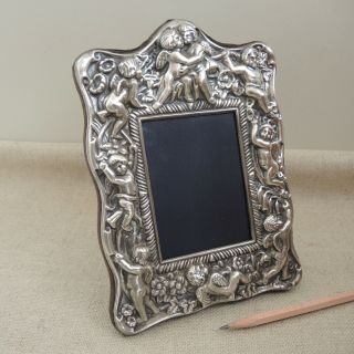 Repousse Cherubs Picture Frame Sterling Silver R Carrs Sheffield Victorian Photo 2