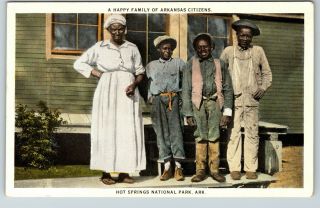 539 Vintage Postcard Black Americana,  Happy Arkansas Family,  Hot Springs,  Ark