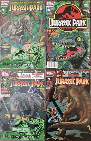 Jurassic Park 1 2 3 4 Movie Adaptation Topps 1993 Comic Book Run Set 1 - 4 Vf/nm