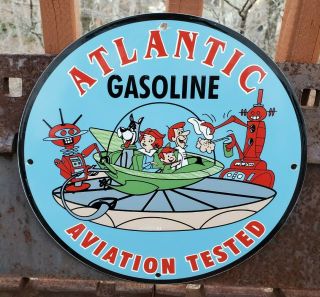 Vintage Porcelain Jetsons Atlantic Gasoline Gas And Oil Sign
