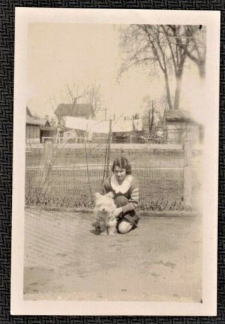 Vintage Antique Photograph Woman W/ Adorable Little Puppy Dog