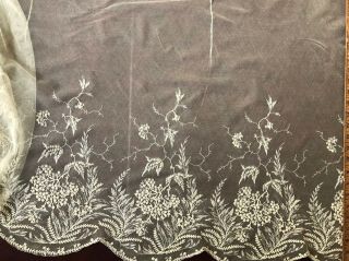 19th C.  Floral Embroidered Net Skirt / Shawl Costume Craft