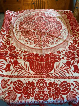 Antique Red & White Hand Woven Reversible Coverlet By John Seibert Reading (pa)