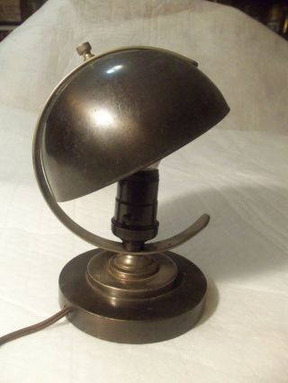 Vintage 1930s Art Deco Markel ? Machine Age Lamp W/ Arc Mount 1/2 Sphere Shade