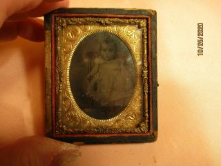 Antique Tintype Photo In Half Of A Union Case Subject Baby