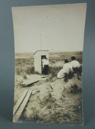 Vintage Real Photo Of Women At Outhouse,  Plum Island,  Ma.