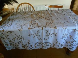 Vintage Hand Embroidered Irish Linen Tablecloth - Cut Work / Madeira Embroidery