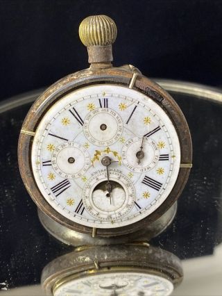 Vintage Swiss Triple Calender Moonphase Pocket Watch