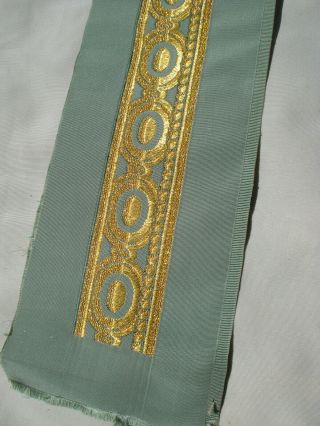 Antique French Lyon Silk Brocade Border Trim Green Gold 3 Y 12 " X 5 "