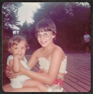Vintage Photograph Cute Little Girl In Glasses Holding Baby