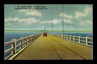 Dr Jim Stamps Us Gandy Bridge Florida Old Car Linen Colortone Postcard
