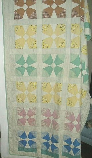 Pretty Vintage Hand Made Quilt With Unusual Design