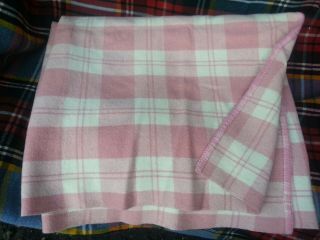 Vintage Welsh Wool Check Blanket / Throw - Pink & Cream 70 Inch X 92 Inch