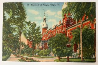 Vintage University Of Tampa Florida Linen Postcard