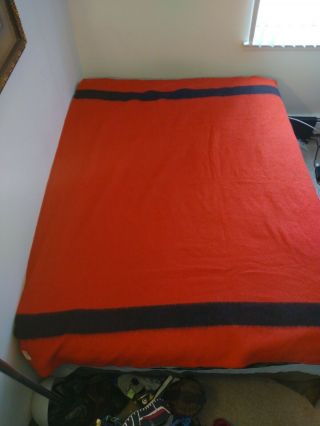 Vintage Golden Dawn All Wool Luxury Quality Blanket Amuno Orange With Black Line