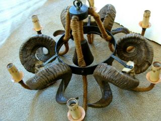 Rustic Mountain Sheep Faux Rams Horn Chandelier Lighting Home Cafe Bar Vintage