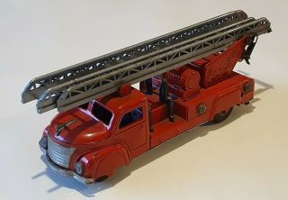 Rare L Vintage German Tinplate Clockwork Fire Engine Truck Siegfried Günthermann