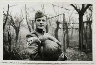Vtg.  Photo: Handsome Danish Soldier Posing With Turkey In His Arms 1939 Fo.  540