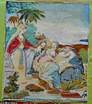 Large Antique Victorian Handmade Wool Work Religious Tapestry Moses