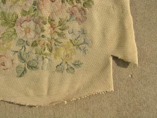 Antique Needlepoint Petitpoint Panel Floral Flower Basket 27x28 