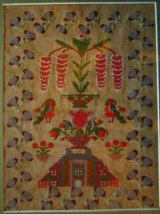 Lovely 19thc Antique Christmas Tapestry/sampler With Robins And Mistletoe
