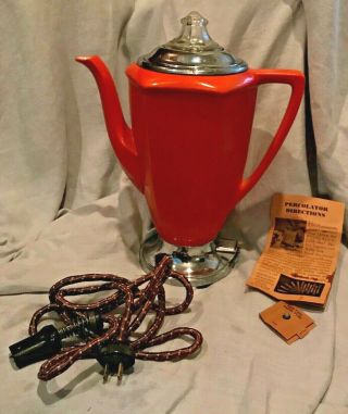 Vintage Royal Rochester Coffee Pot Electric Percolator Orange Ceramic 12 " Tall