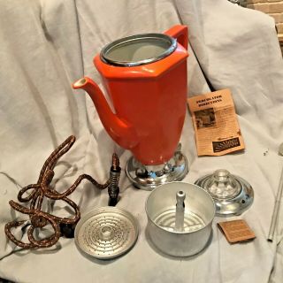 Vintage Royal Rochester Coffee Pot Electric Percolator Orange Ceramic 12 