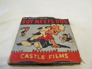 Castle Films Boy Meets Dog Cartoon 16mm B&w / Silent Good W/original Box