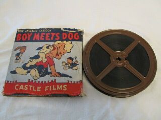 CASTLE FILMS BOY MEETS DOG CARTOON 16mm B&W / SILENT Good W/ORIGINAL BOX 2