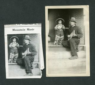 Vintage Photo Little Cowboy Toy Guitar Man W/ Washboard Hillbilly Music 442051
