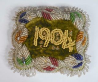 Antique Victorian Beaded Pillow Pin Cushion Dated 1904 - Native American?