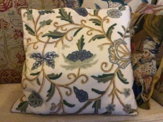 Fine Quality Vintage Hand Stitched 17th C.  Style Crewel Work Cushion