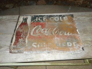 Vintage Early 1920s Drink Ice Cold Coca Cola Coke Soda Advertising Bottle Sign