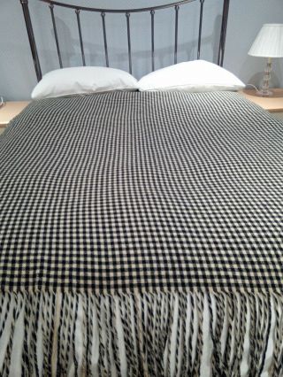 Welsh Vintage Blanket Throw Black And White Check 66 " X 68 " Reversible