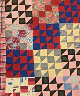 Vintage Handmade Patchwork Quilt Cotton Feedsack Fabrics Cutter 74 " X84 "